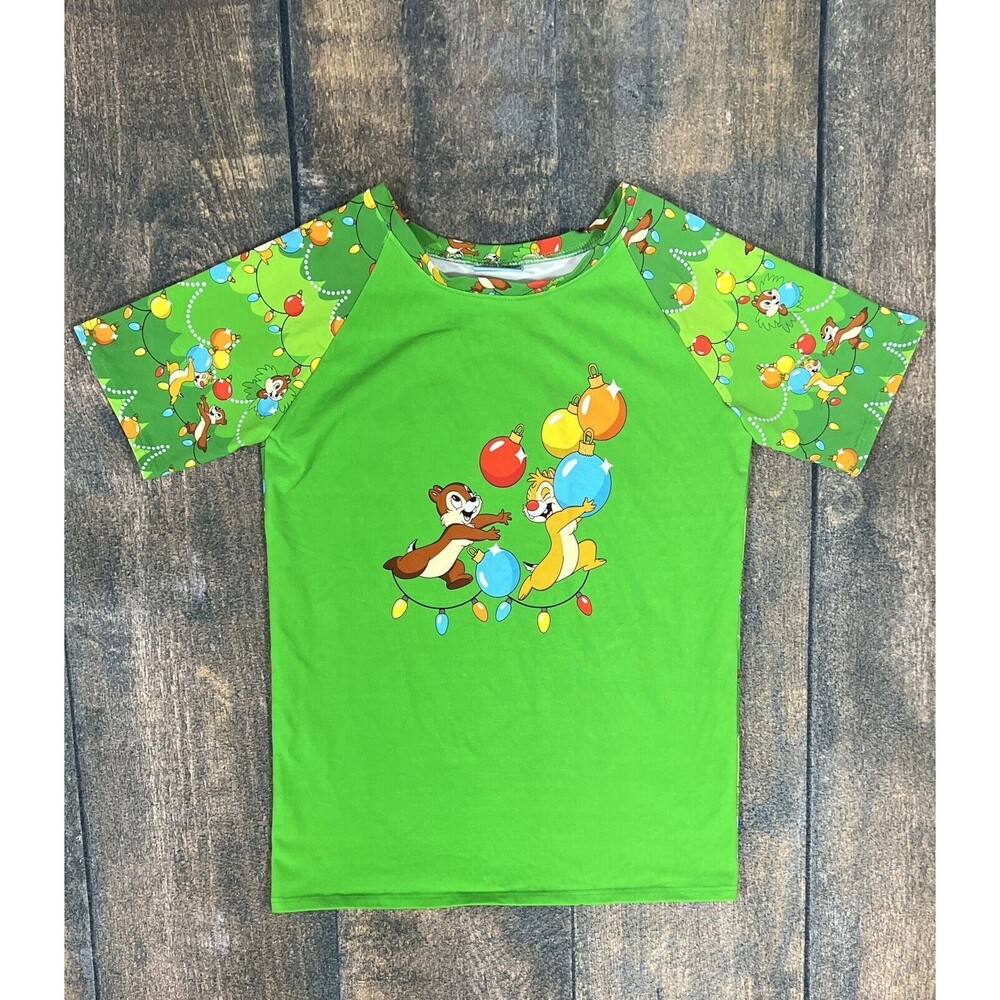 Sweet Petunia Kids Size 14 Unisex Disney Chip N Dale Christmas Raglan Tee!